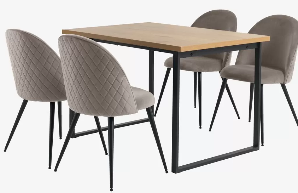 Flash Sale AABENRAA + KOKKEDAL AABENRAA D120 stół dąb + 4 KOKKEDAL krzesła szary aksamit