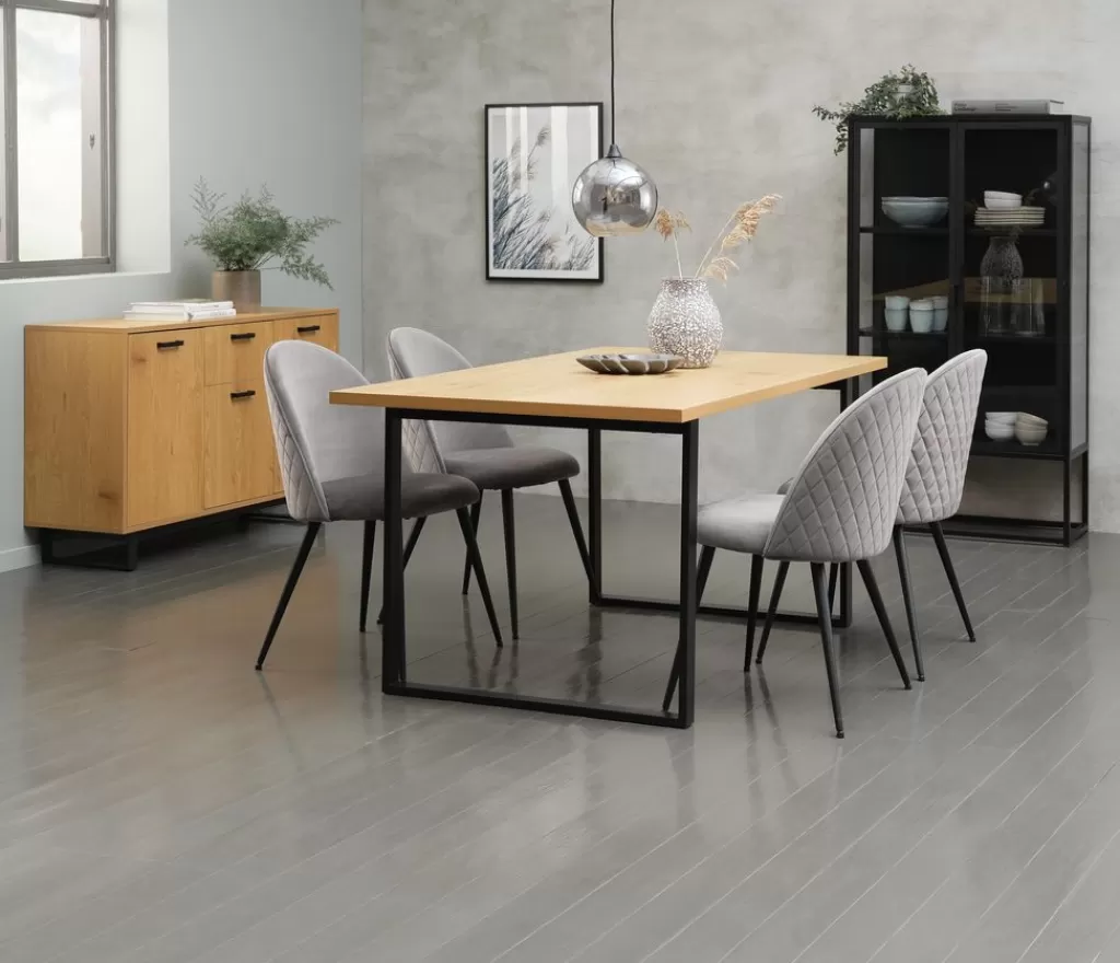 Store AABENRAA + KOKKEDAL AABENRAA D160 stół dąb + 4 KOKKEDAL krzesła szary aksamit