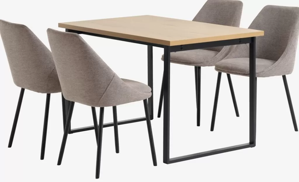 Store AABENRAA + VELLEV AABENRAA D120 stół dąb + 4 VELLEV krzesła piaskowy/czarny