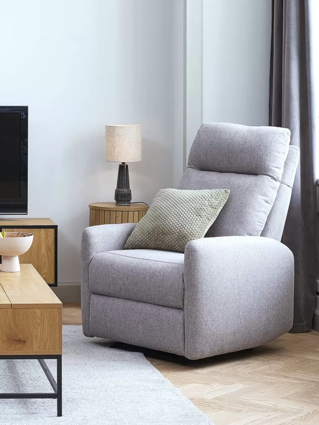 Shop VONSILD Fotel z masażem jasnoszary tkanina