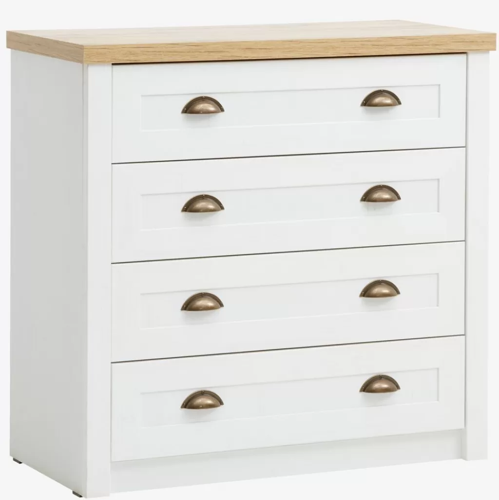 Best Sale MARKSKEL Komoda 4 szuflady biały/dąb