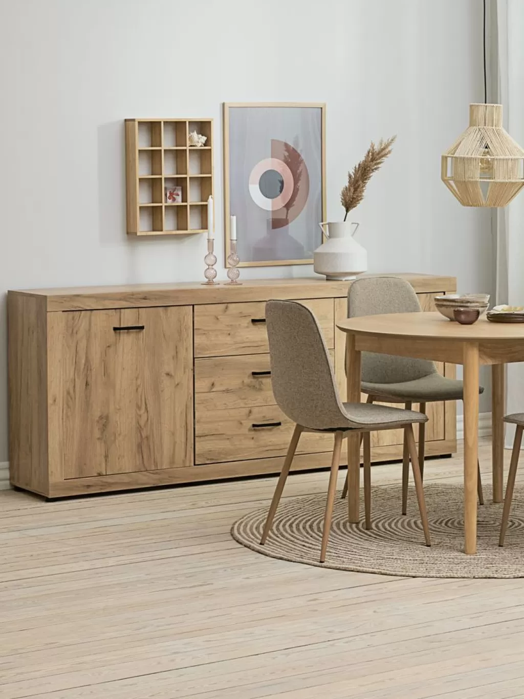 Flash Sale LINTRUP Kredens 2 drzwi 3 szuflady kolor dębu