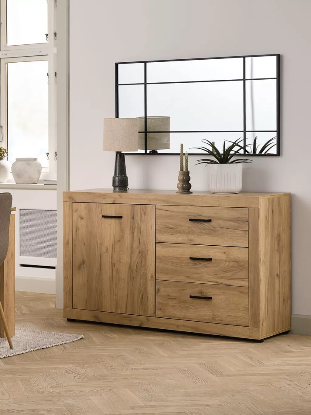 Discount LINTRUP Kredens 1 drzwi 3 szuflady kolor dębu