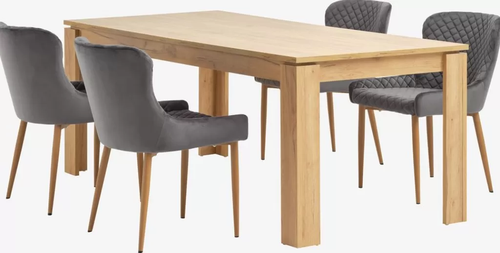 Flash Sale LINTRUP + PEBRINGE LINTRUP D190/280 stół dąb + 4 PEBRINGE szary aksamit