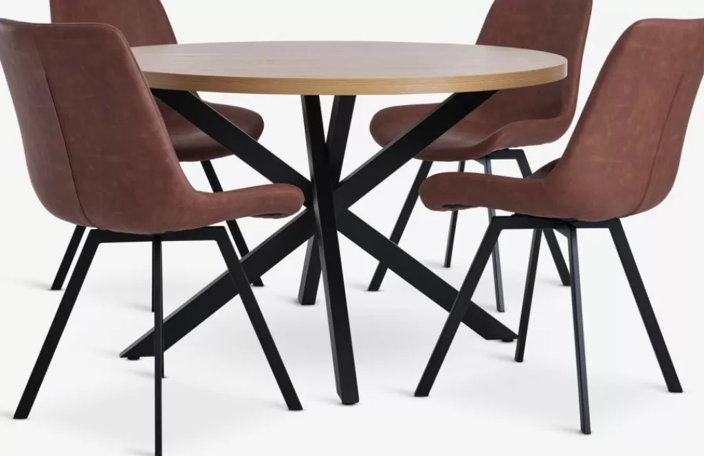 Store NORTOFT + HYGUM NORTOFT Ś120 stół dąb + 4 HYGUM krzesła koniak/czarny