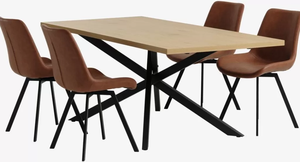 Store NORTOFT + HYGUM NORTOFT D200 stół dąb + 4 HYGUM krzesło koniak