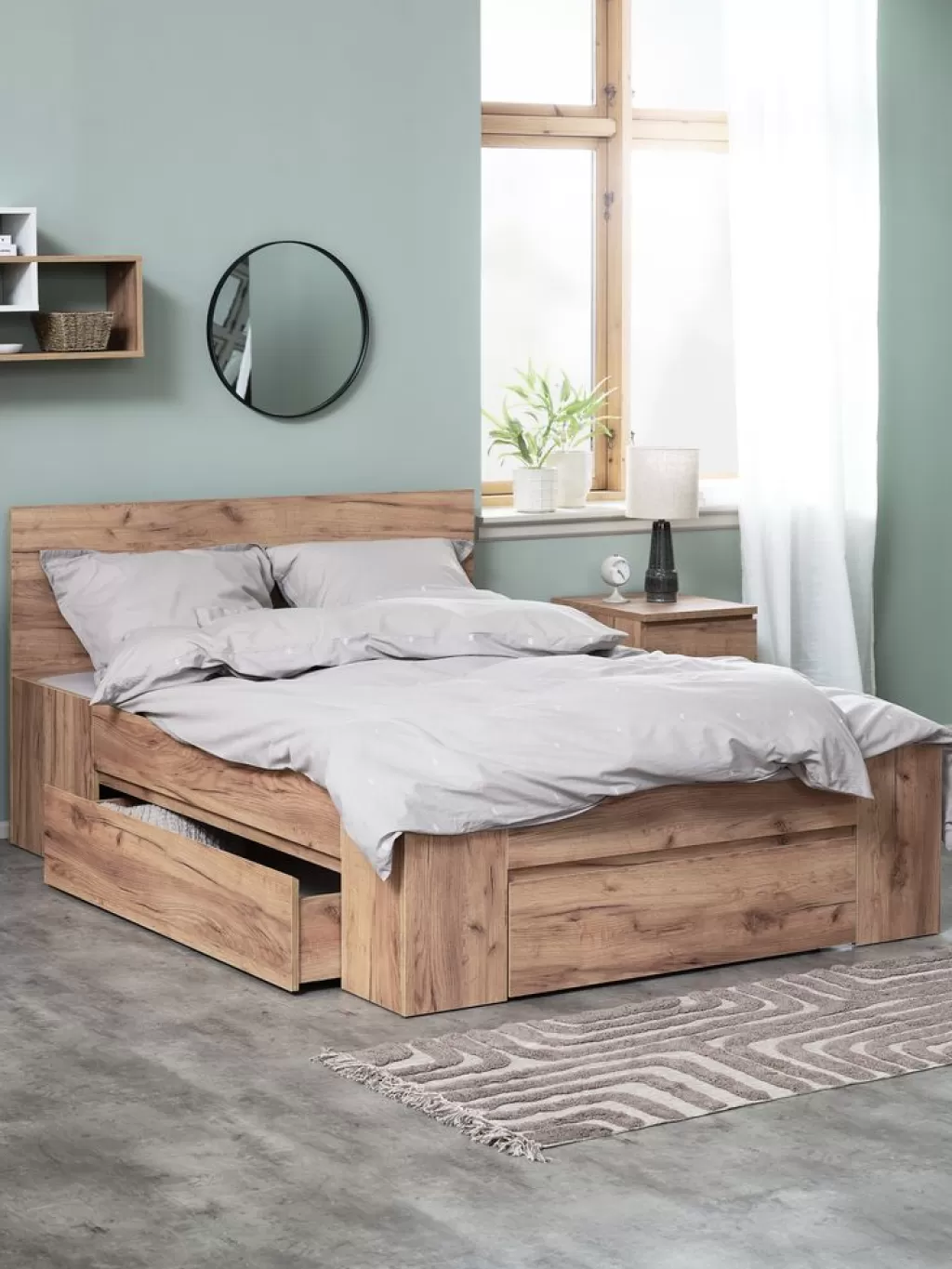 Discount LIMFJORDEN Rama łóżka 140x200 3 szufl naturalny kolor dębu naturalny,dębowy