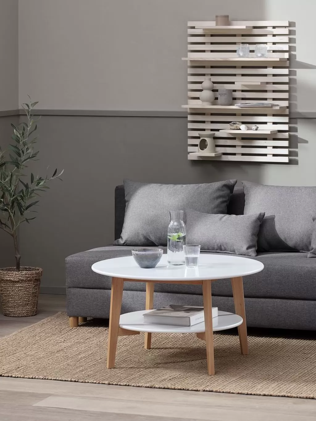 Sale JEGIND Stolik kawowy Ś80 z półką biały/naturalny