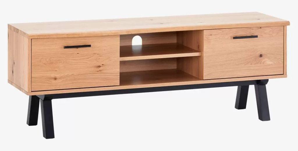Best SANDBY Stolik TV 2 drzwi naturalny dąb/czarny